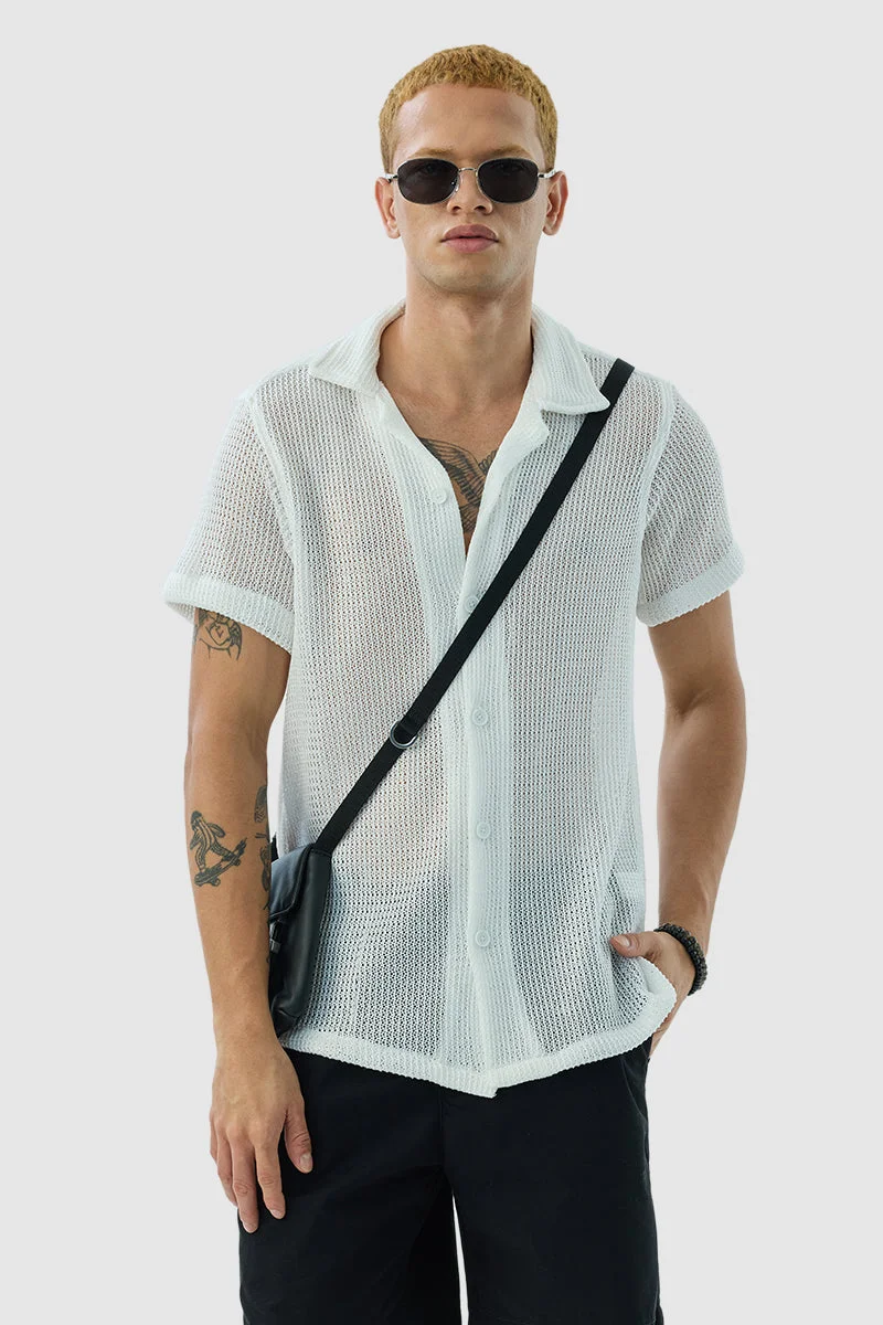 سنيتش White Box Fit Crochet Shirt